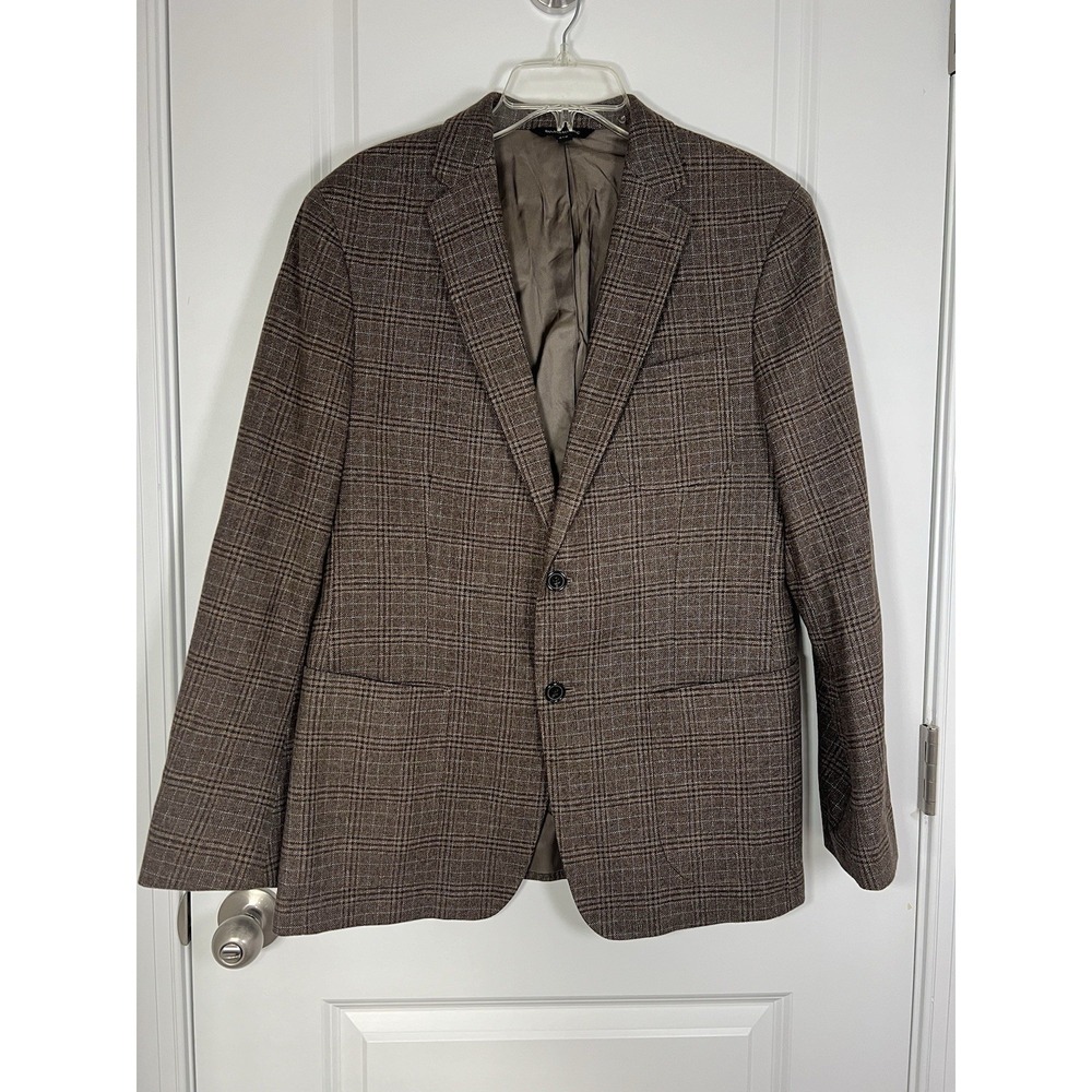 Men's Banana Republic Slim Fit Brown Plaid Blazer Size 42R Single‎ Breasted